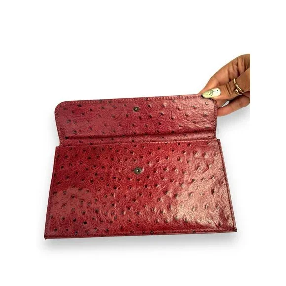 Echt 2 Prym Brick Red Ostrich Leather Clutch Bag Vintage - Picture 4 of 7